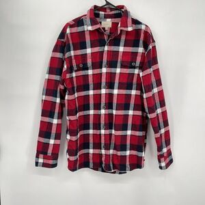 JACHS Mens Red Black White Plaid Flannel Shirt Long Sleeve Button‎ Up XL